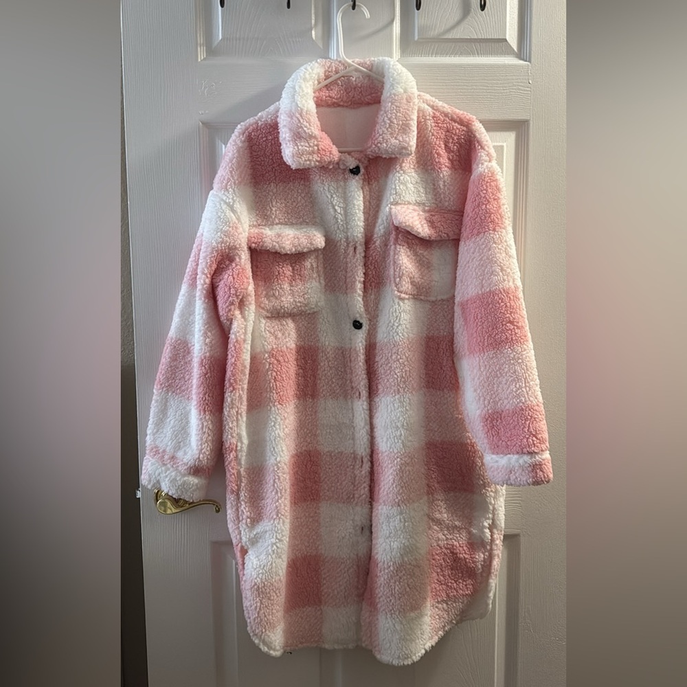 Pink and White Trench Coat.